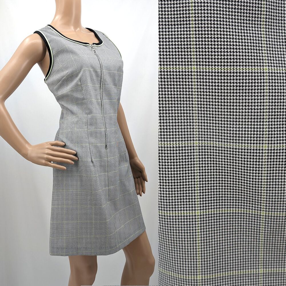Vintage 1990s Wrapper Mini Dress 60s Mod Plaid Neon Zipper Size 9-10